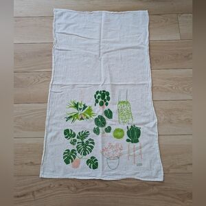 Green and White Botanical Print Tea Towel By Claudia Pearson